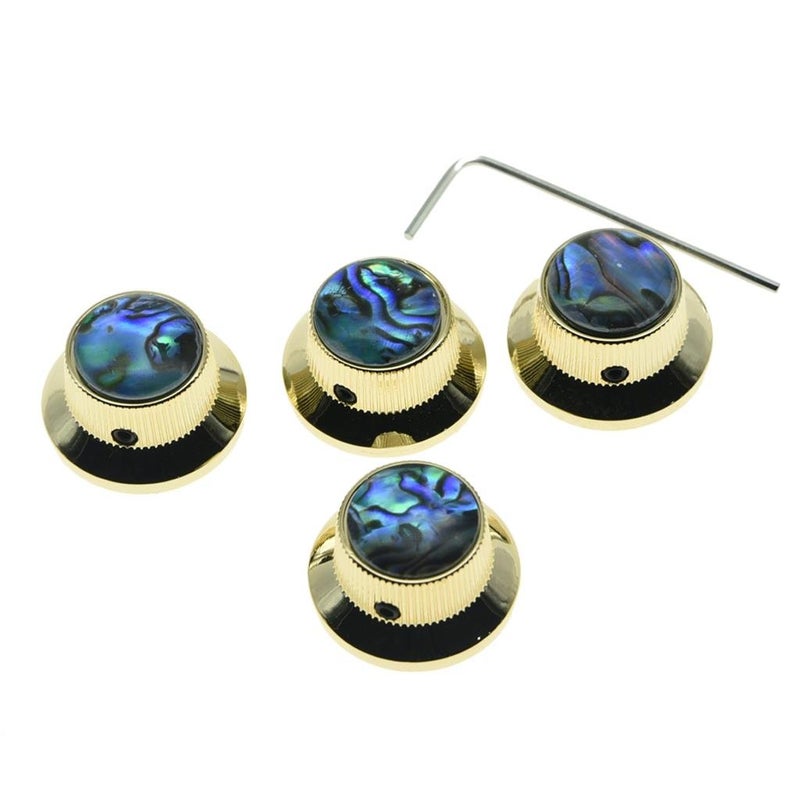 KAISH 4x Abalone Top Gold LP Top Hat Knobs with Set Screw Metal Bell Knobs for Guitar Bass with 6mm Shaft Pots - Image 2